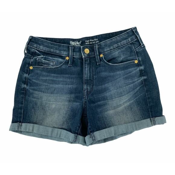 Mossimo Denim Jean Shorts Womens Size 4 High Rise Midi Cuffed Stretch Blue - Picture 3 of 6